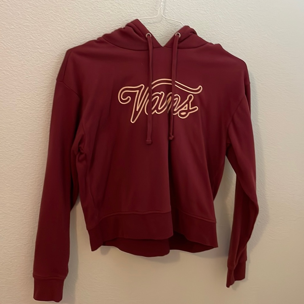 cropped burgundy vans hoodie.